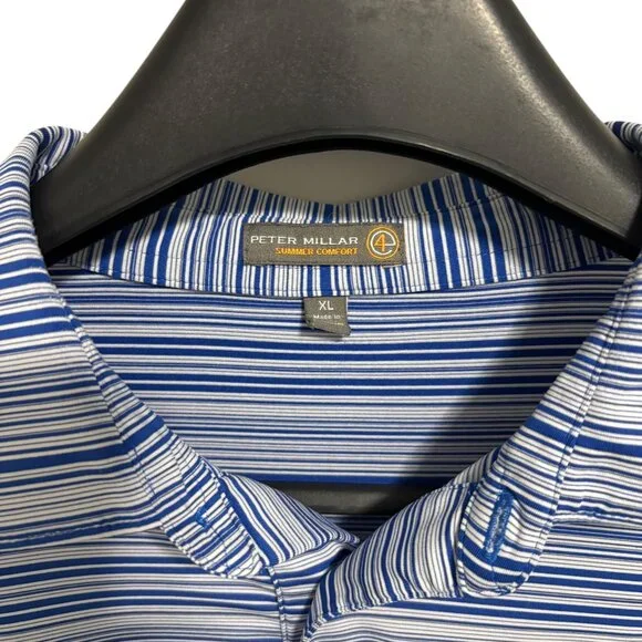 Peter Millar Summer Comfort Golf Polo Shirt Size XL Striped Golf Logo Blue - Picture 6 of 7
